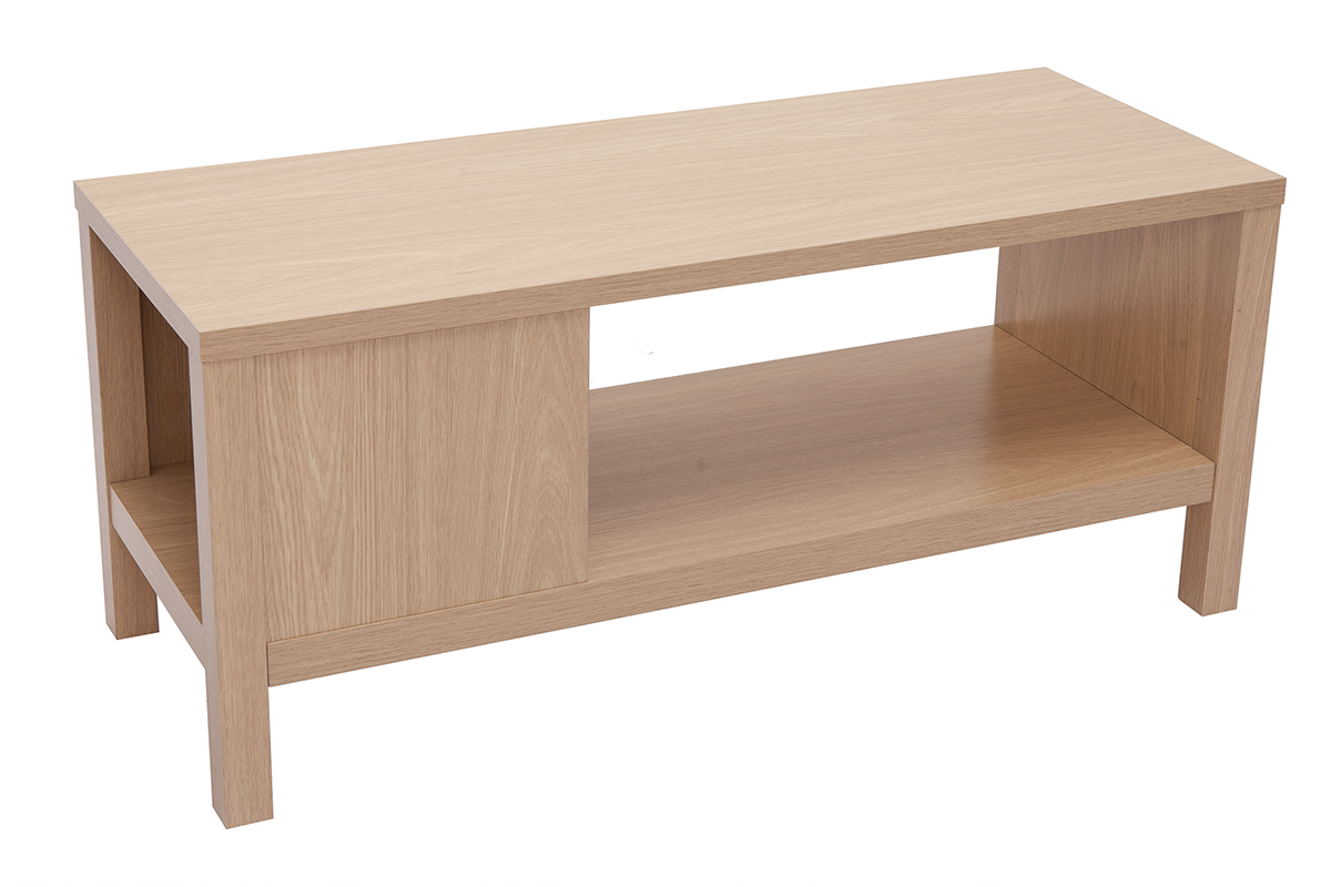 Banc d'entr�e avec rangement finition bois clair ch�ne avec coussin banquette gr�ge L100 cm GUMBY