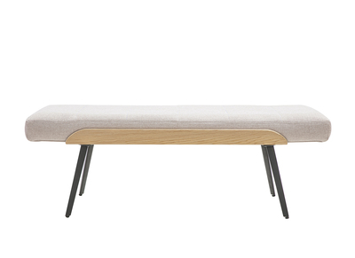 Banc en tissu effet velours textur&eacute; beige, bois clair et m&eacute;tal noir L123 cm ELIOR
