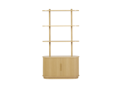 Biblioth&egrave;que finition bois clair ch&ecirc;ne avec rangement 2 portes coulissantes L90 cm EPIC