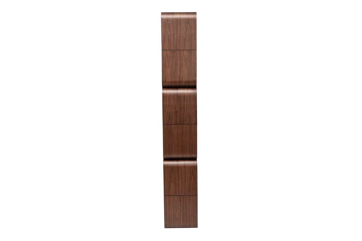 Biblioth�que en bois fonc� noyer vue de profil.