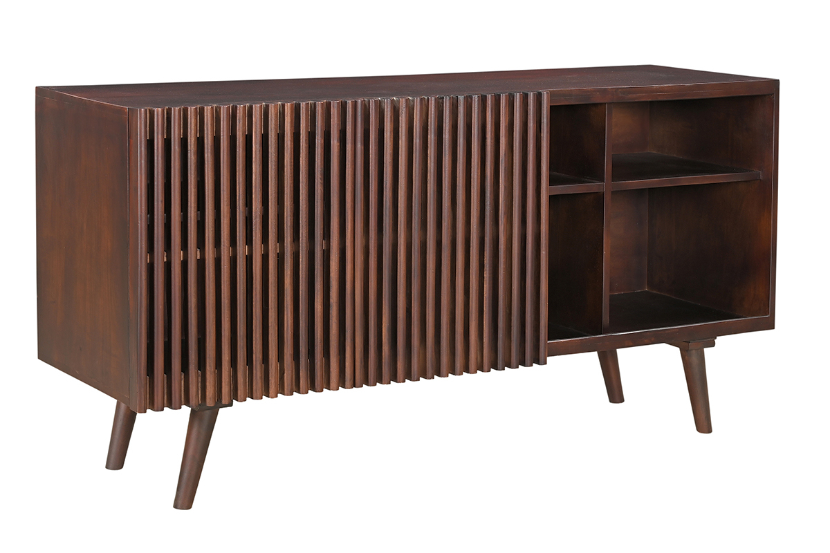 Buffet en manguier massif teint� bois fonc� 2 portes coulissantes L140 cm ALBA