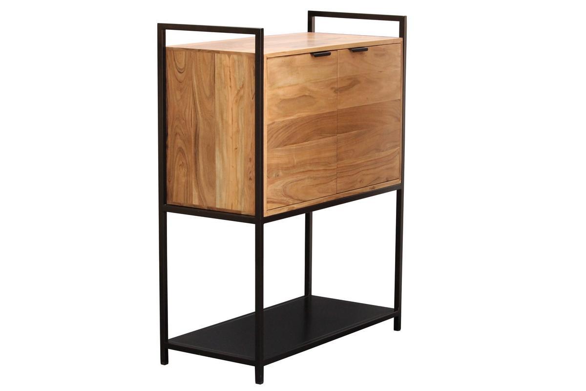Buffet haut en bois massif et m�tal noir 2 portes L85 cm ARTHUS