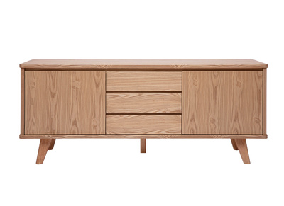 Buffet scandinave en bois clair fr&ecirc;ne 2 portes 3 tiroirs L180 cm FIFTIES