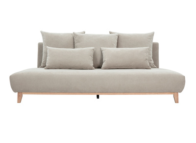 Canap&eacute; 3 places en tissu chenille beige et bois clair L201 cm BASTILLE