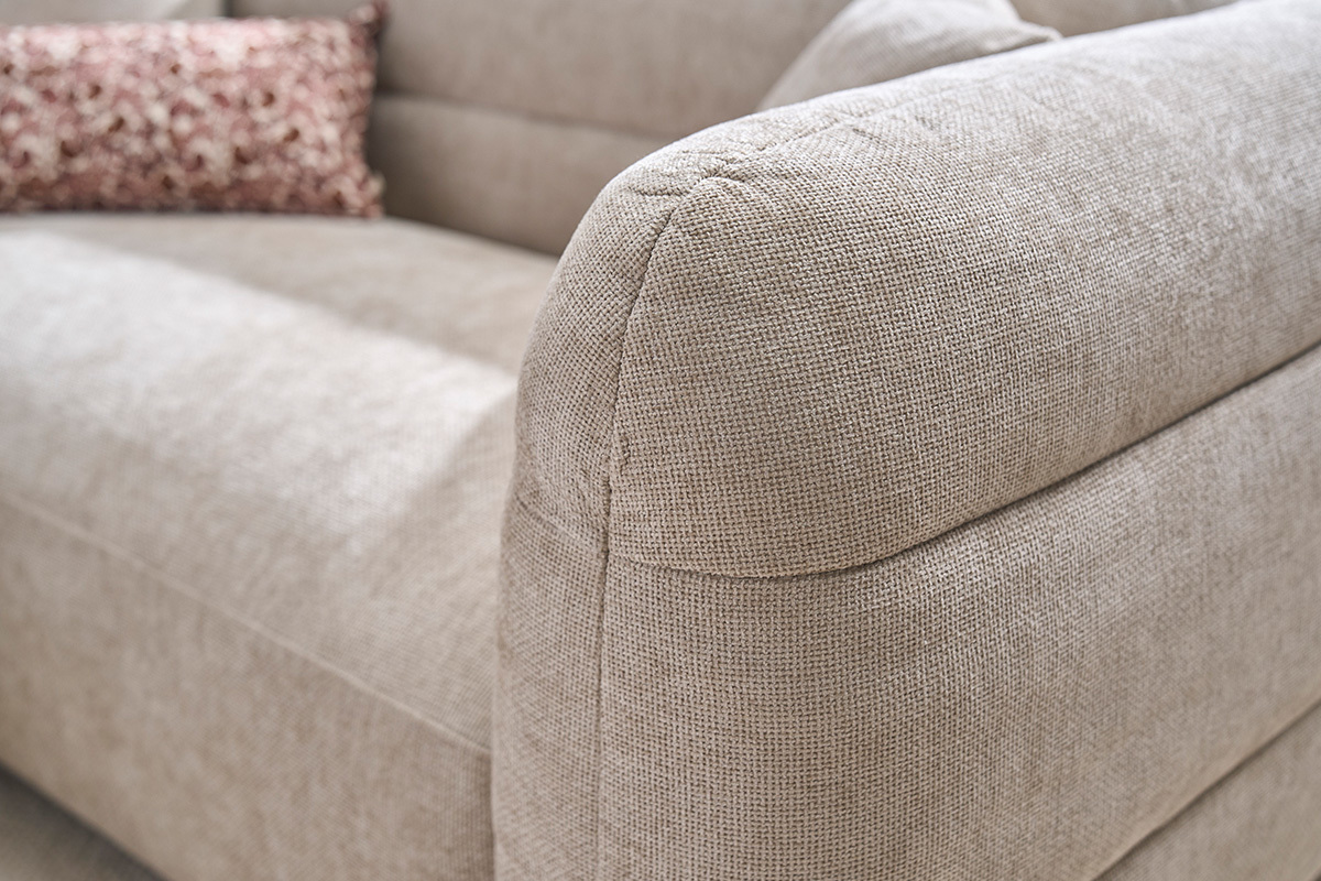 Canap� 3 places en tissu effet velours textur� beige JOYA