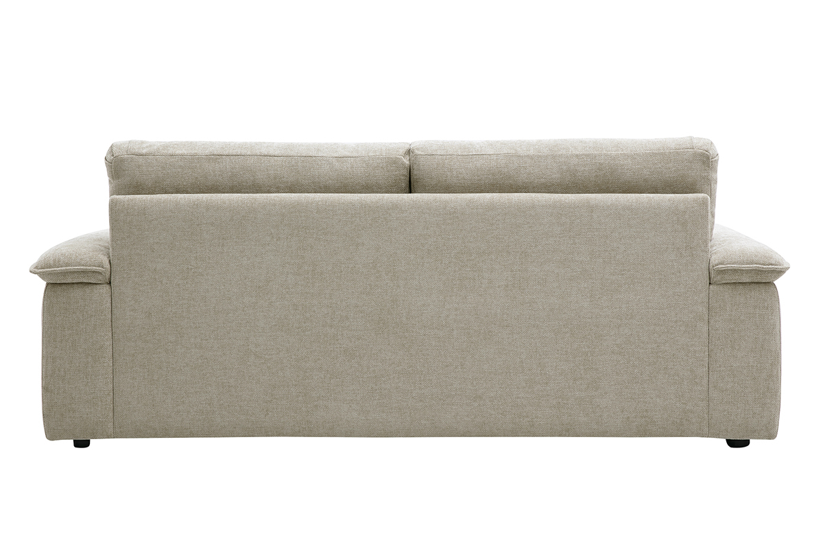 Canap� 3 places en tissu effet velours textur� beige, vue arri�re.