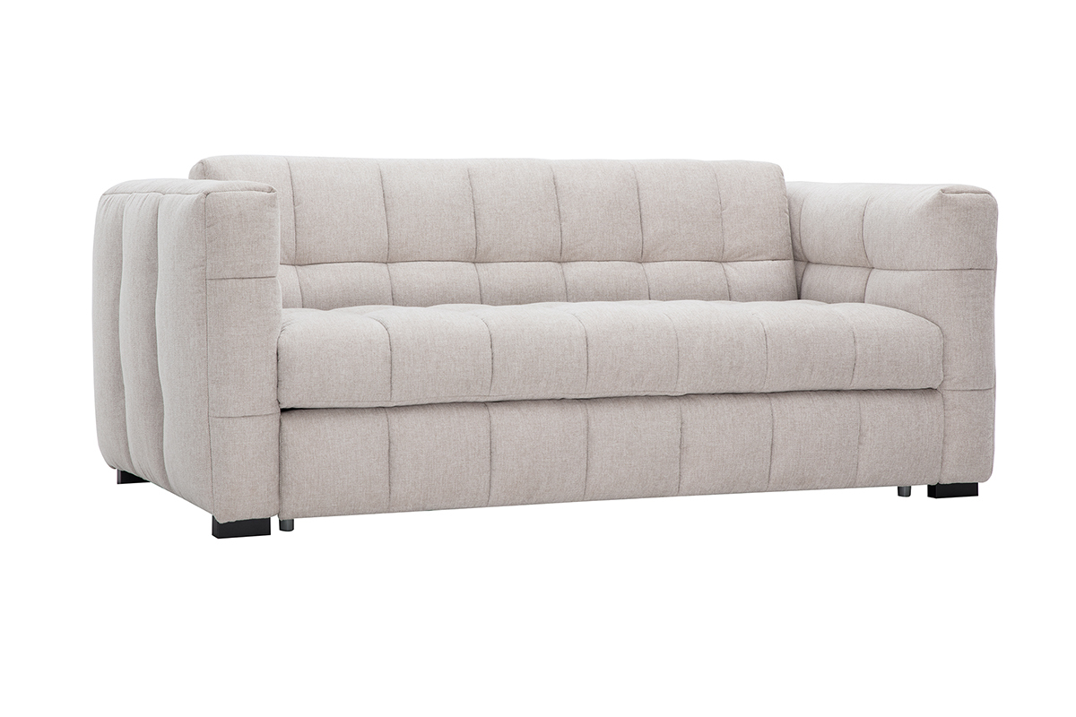 Canap� convertible 3 places, tissu effet velours beige, vue de fac3/4e.