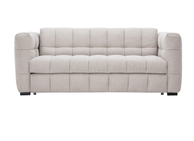 Canap&eacute; convertible design 3 places en tissu effet velours textur&eacute; beige CORTO