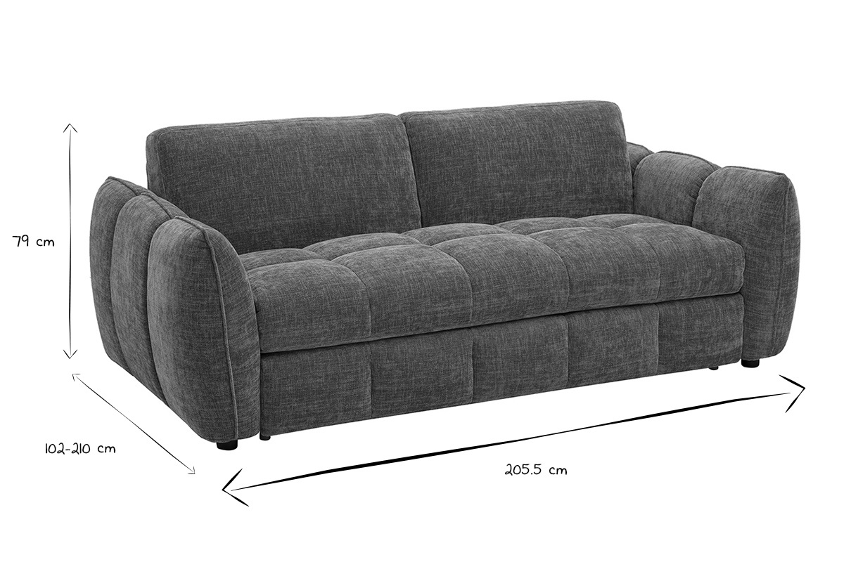 Dimensions du canap� convertible WONDER en noir et blanc : L205,5 x P102-210 x H79 cm.