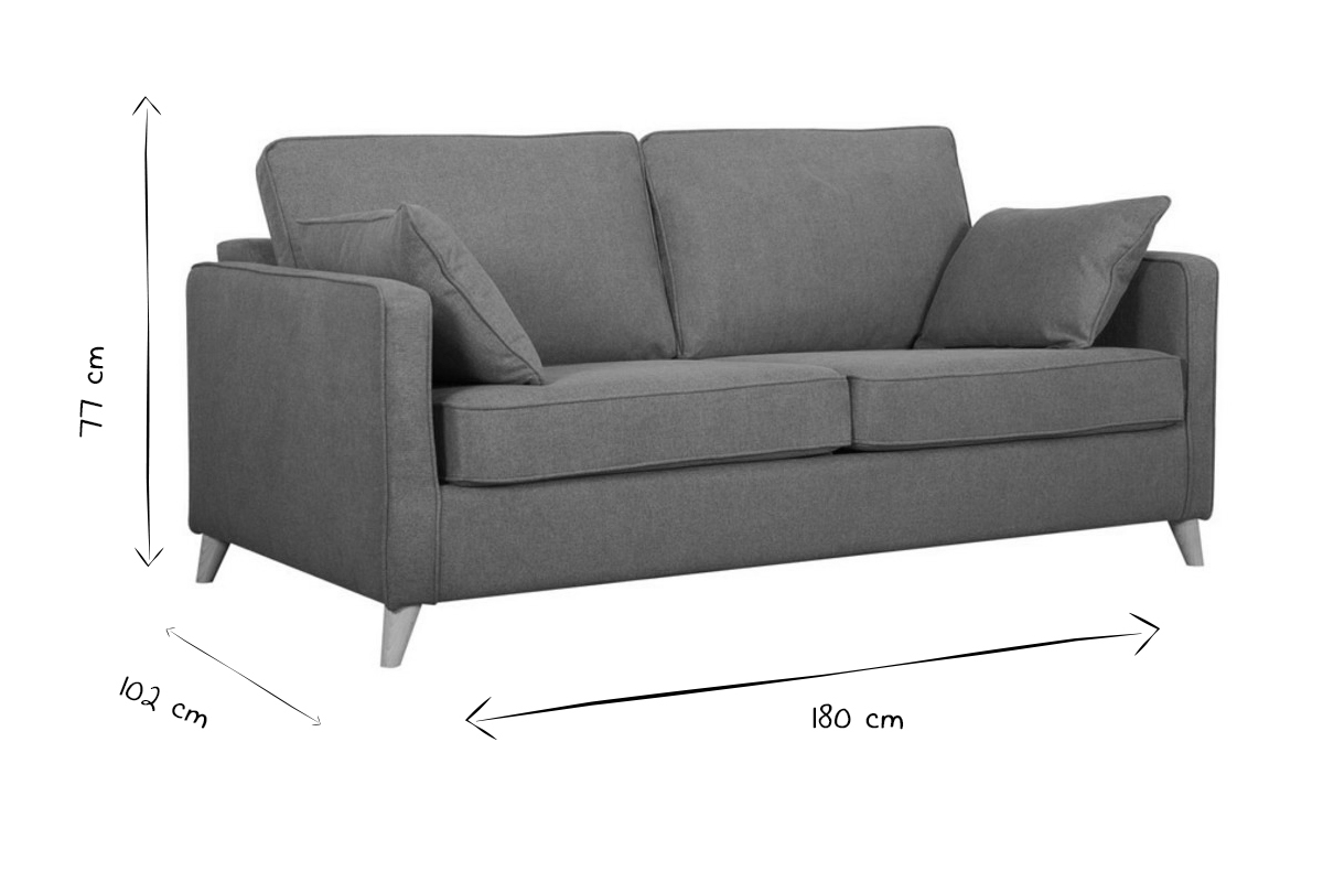 Canap� convertible scandinave 3 places en tissu beige et bois clair avec matelas 10 cm PAPEL