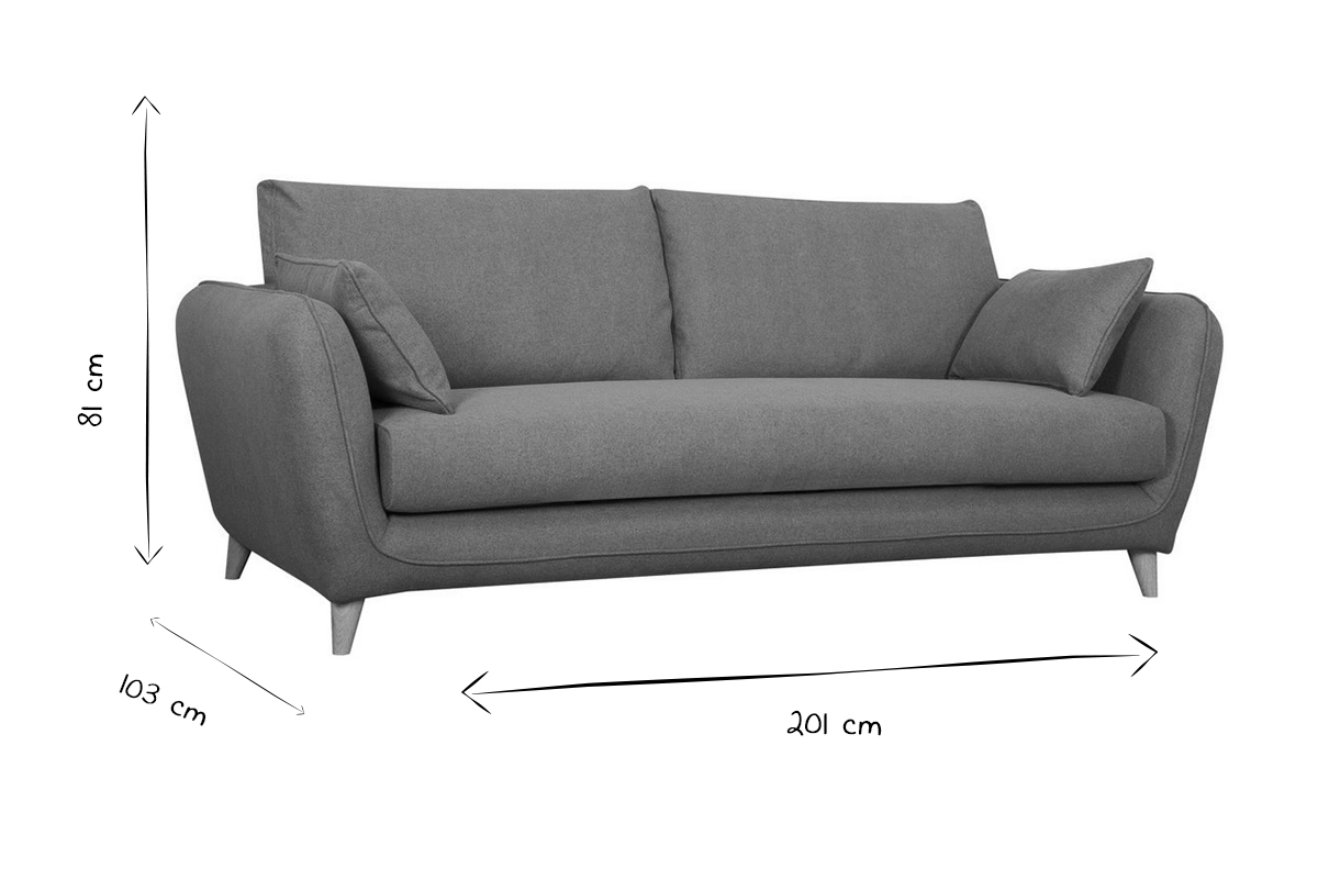 Canap� convertible scandinave 3 places en tissu gris clair chin� et bois clair avec matelas 10 cm CREEP