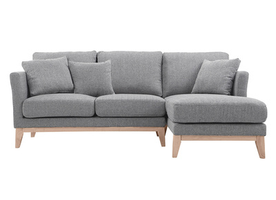 Canap&eacute; d'angle droit d&eacute;houssable scandinave 4 places en tissu gris clair et bois clair OSLO