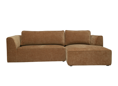 Canap&eacute; d'angle droit design en tissu effet velours textur&eacute; terre br&ucirc;l&eacute;e 3 places GRAMMY