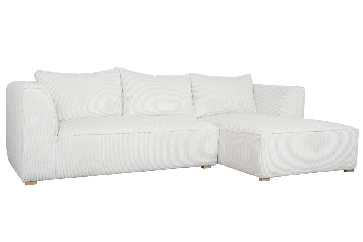 Canap� d'angle droit design en tissu velours c�tel� �cru 3-4 places PANAM