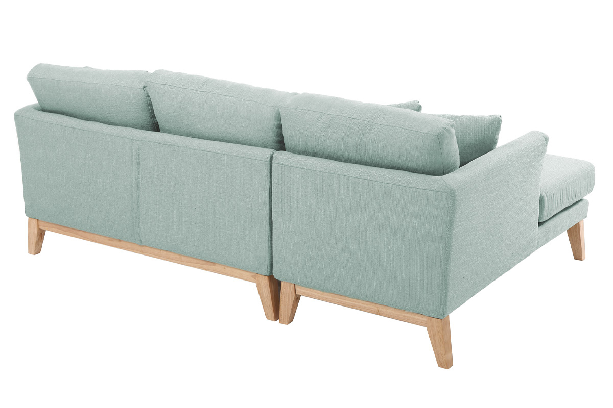 Canap� d'angle gauche d�houssable scandinave en tissu vert lagon et bois clair 3-4 places OSLO