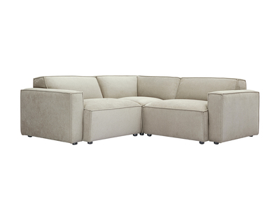 Canap&eacute; d'angle modulable 3 places en tissu effet velours textur&eacute; beige SPLIT