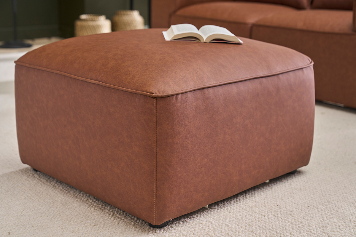 Canap� d'angle modulable 4 places en cuir marron FERGUS