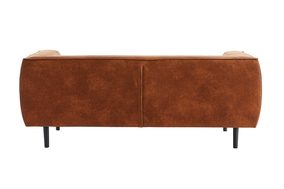 Canap� design 2-3 places en cuir aspect vieilli marron cognac MORRIS