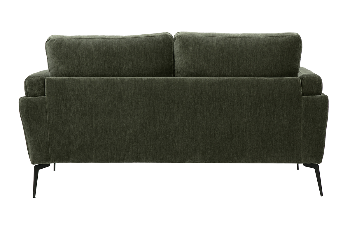 Canap� design 2 places en tissu effet velours vert kaki et m�tal noir MOSCO