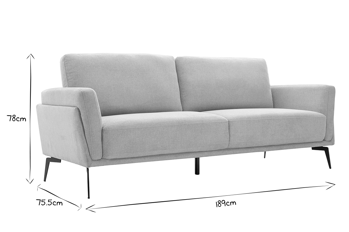 Canap� design 3 places en tissu effet velours textur� beige et m�tal noir MOSCO