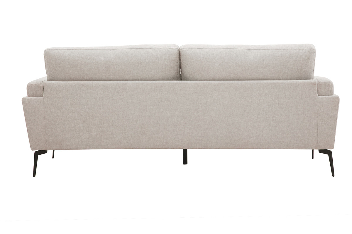Canap� design 3 places en tissu effet velours textur� beige et m�tal noir MOSCO