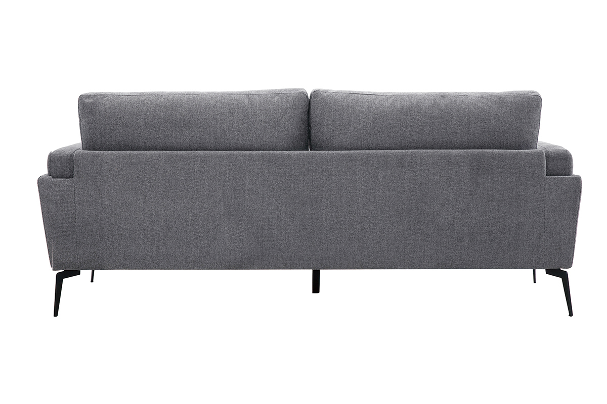 Canap� 3 places en tissu effet velours textur� gris vue de dos avec pieds en m�tal noir