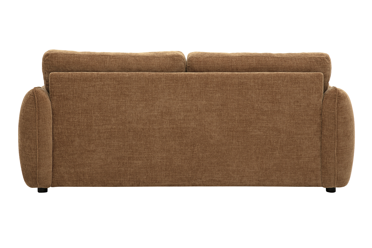Canap� design 3 places en tissu effet velours textur� terre br�l�e, vue de dos.