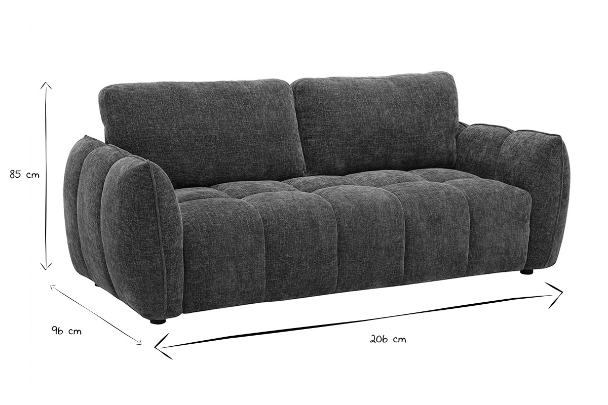 Dimensions du canap� design 3 places : 206 cm de long, 96 cm de profondeur, 85 cm de hauteur en noir et blanc.