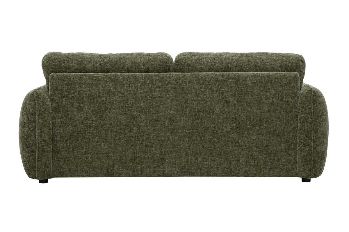 Canap� design 3 places en tissu effet velours textur� vert kaki, vue de dos.