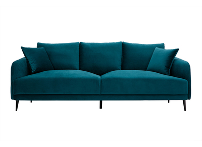 Canap&eacute; design 3 places en tissu velours bleu p&eacute;trole et m&eacute;tal noir JERRY