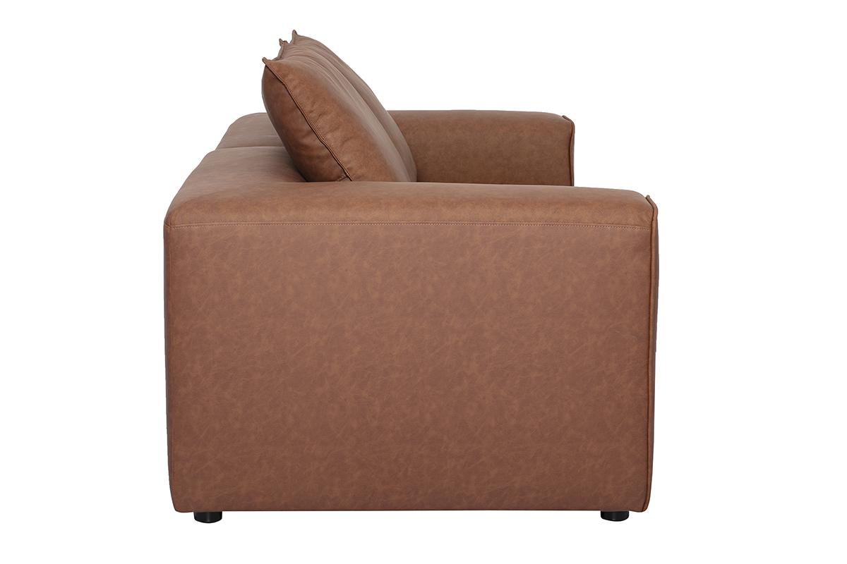 Canap� modulable 2 places en cuir marron, vue de profil.