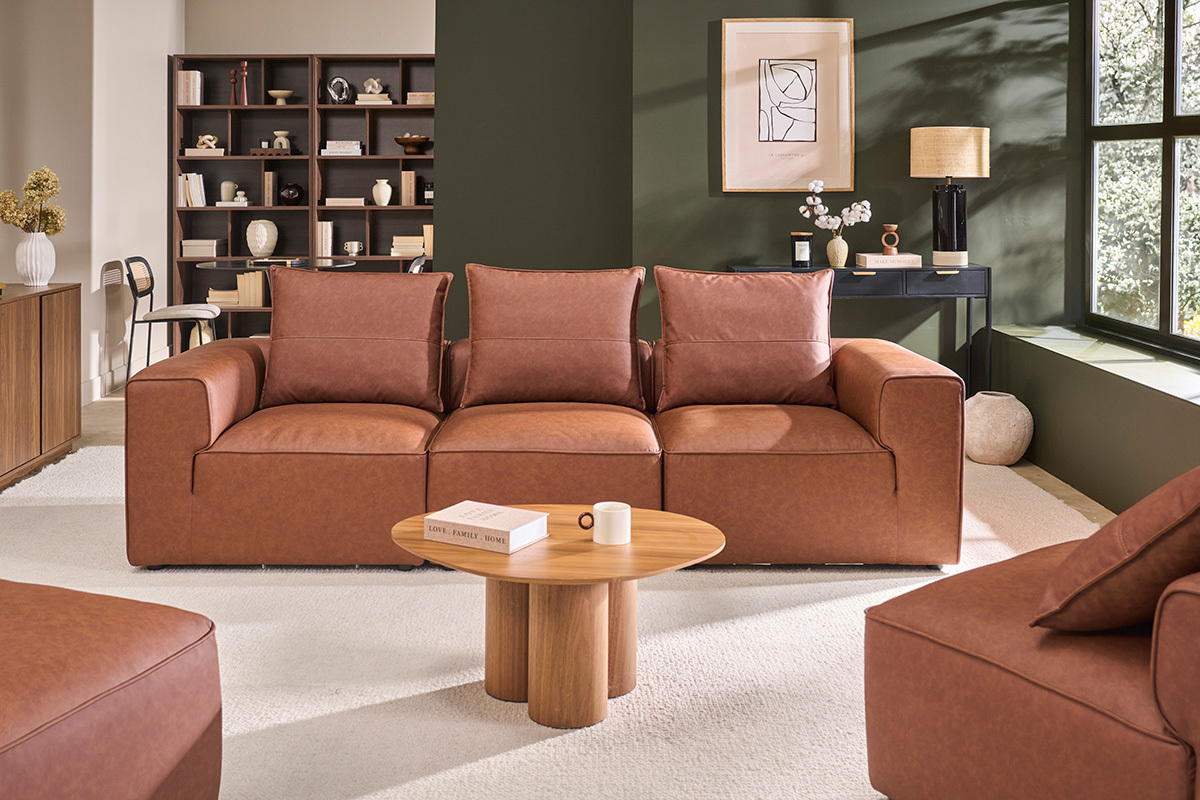 Canap� modulable 4 places en cuir marron FERGUS