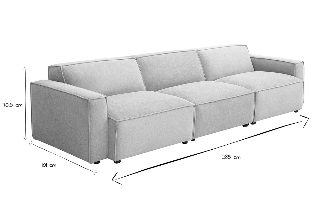 Dimensions du canap� SPLIT 4 places en noir et blanc : L285 x P101 x H70.5 cm.