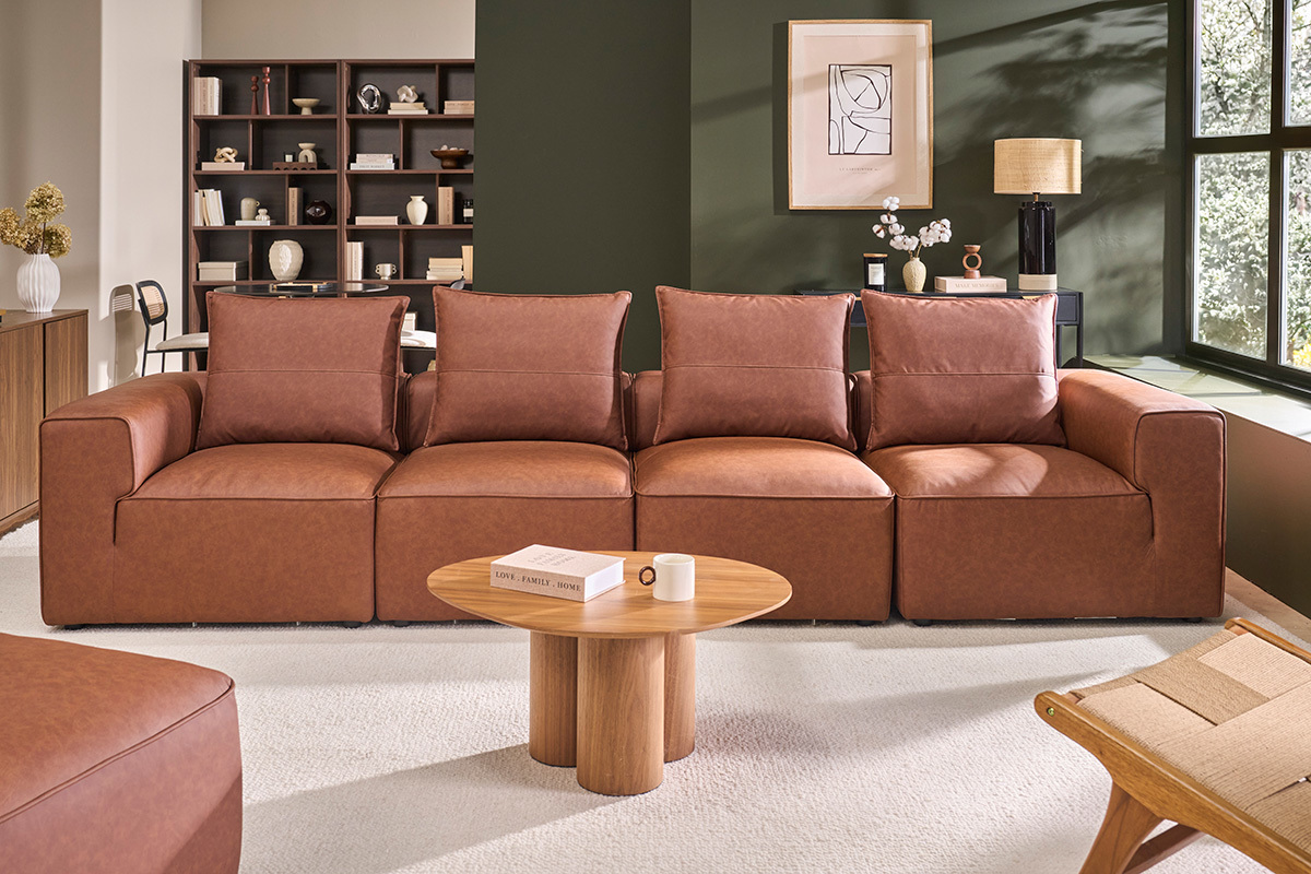 Canap� modulable 5 places en cuir marron FERGUS