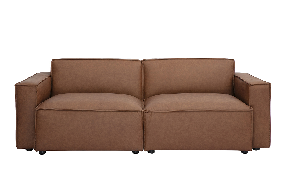 Canap� modulable vintage 2 places en cuir marron