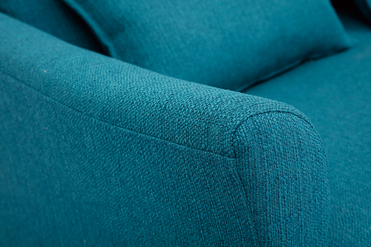 Canap� scandinave 2 places en tissu bleu canard et bois clair KATE