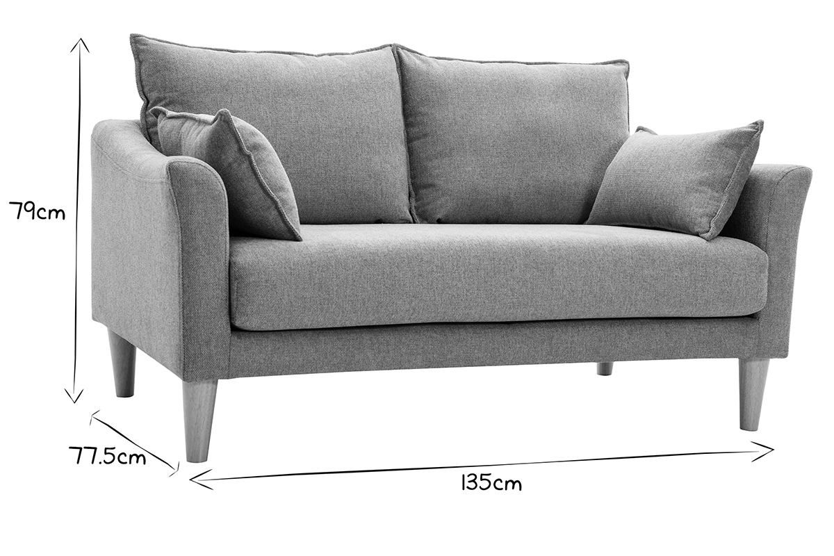Dimensions du canap� scandinave 2 places KATE en noir et blanc, L135 x P77.5 x H79 cm.