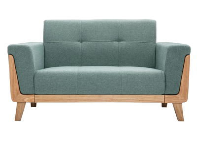 Canap&eacute; scandinave 2 places en tissu vert de gris et bois clair FJORD