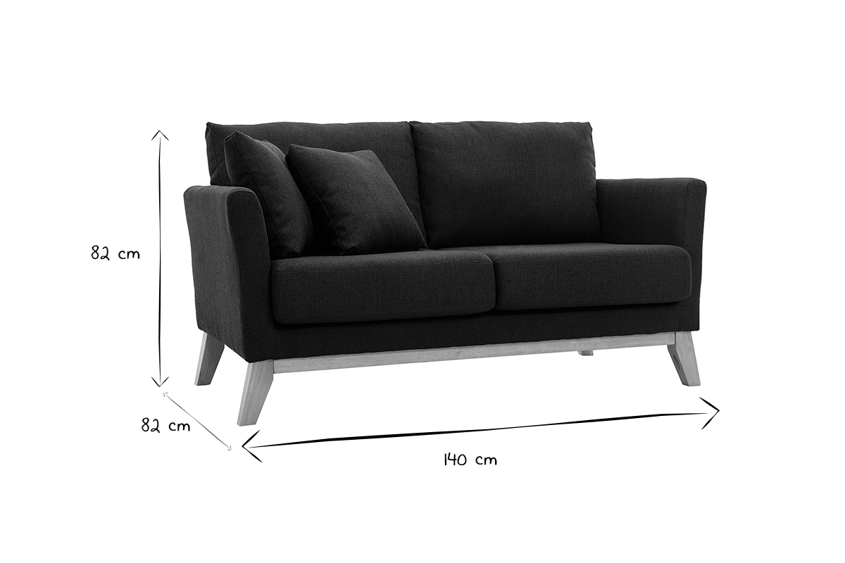 Dimensions du canap� OSLO 2 places : 140 cm de long, 82 cm de hauteur et profondeur, en noir et blanc.