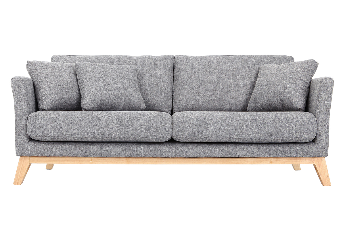 Canap� scandinave d�houssable 3 places en tissu gris clair et bois clair OSLO