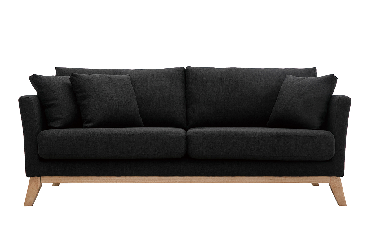 Canap� scandinave d�houssable 3 places en tissu gris fonc� et bois clair OSLO