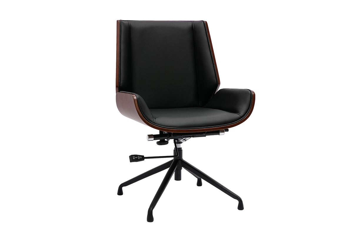 Chaise de bureau design pivotante 360� noir, bois fonc� noyer et m�tal noir CURVED