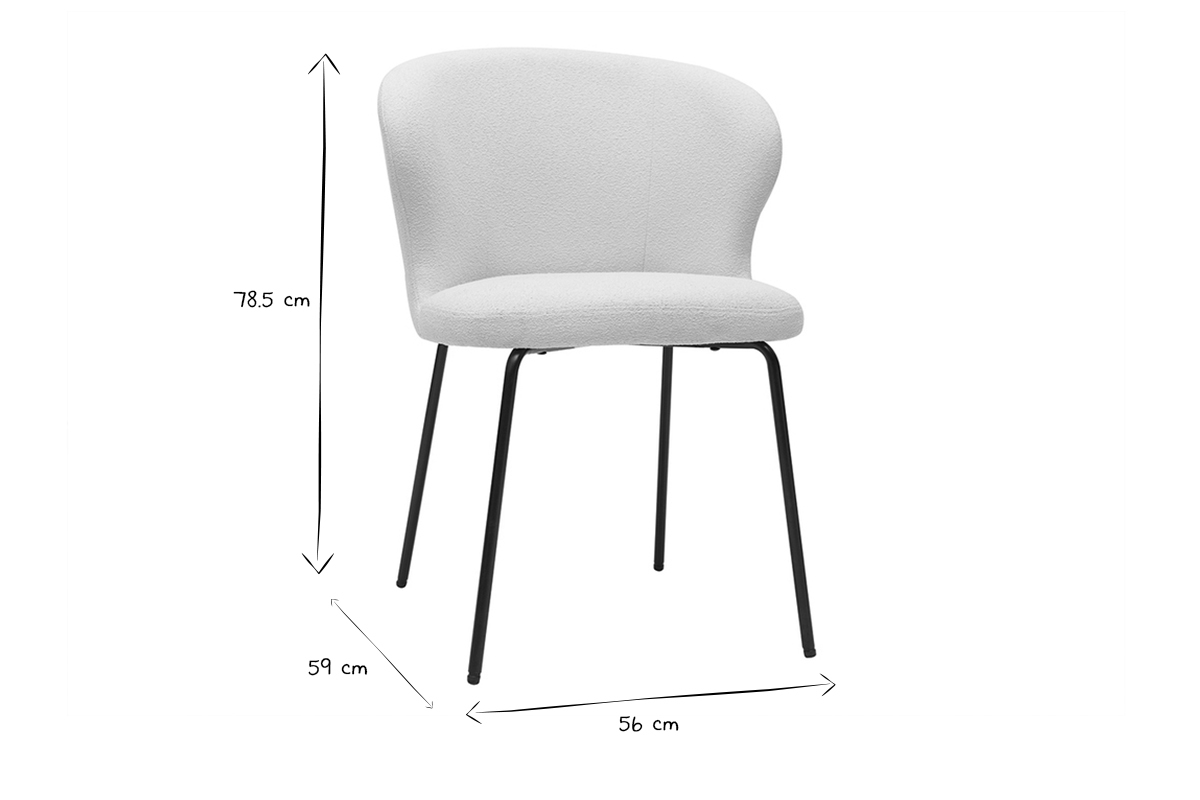 Chaise design blanche en tissu effet laine boucl�e et m�tal noir YDA