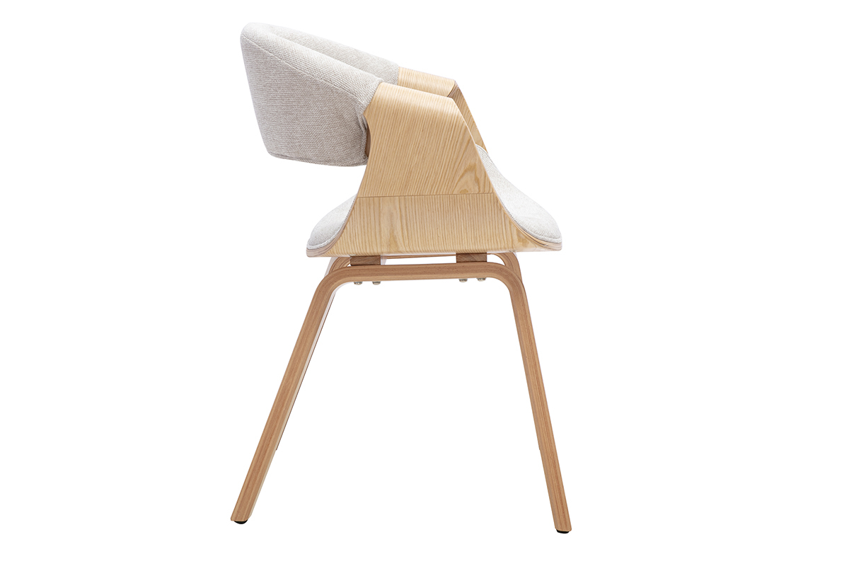 Chaise design ARAMIS en tissu beige et bois clair, vue de profil.