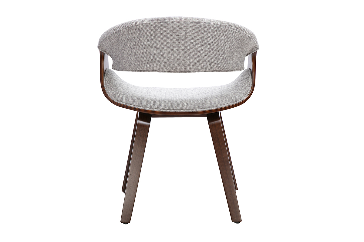 Chaise design ARAMIS en tissu gris et bois fonc�, vue de dos avec accoudoirs.