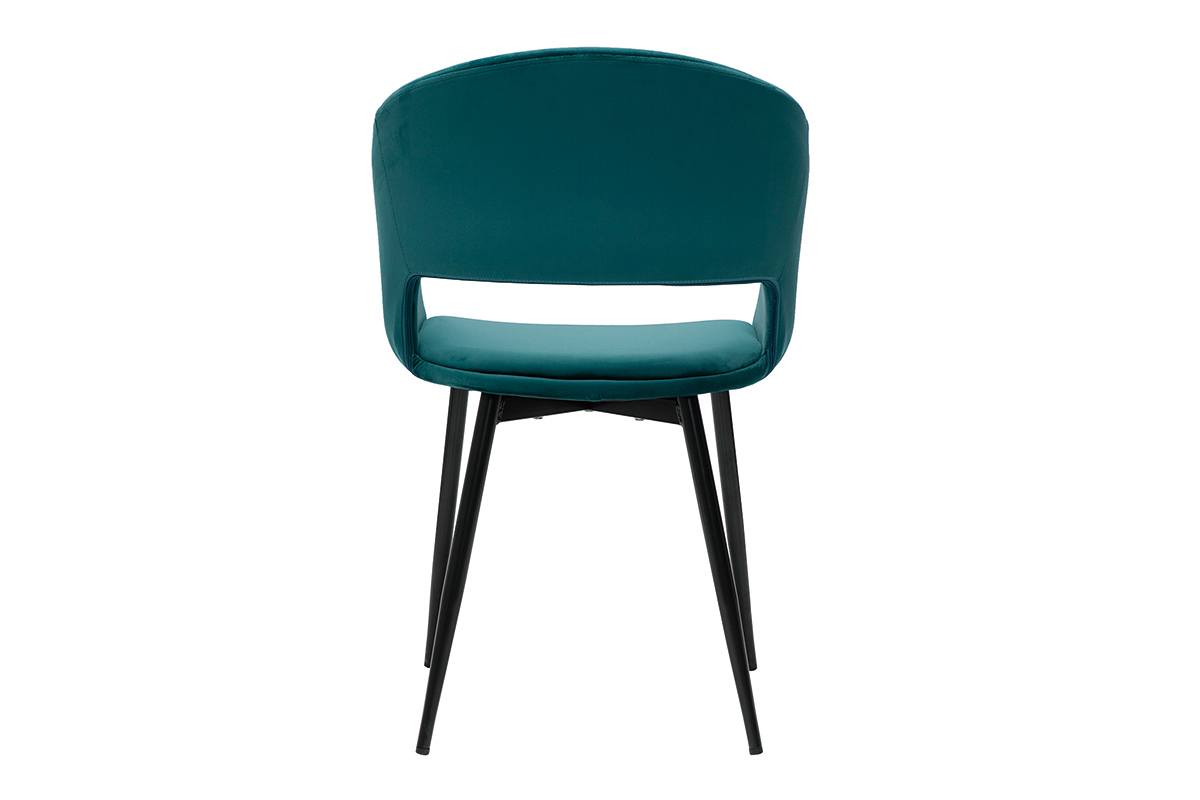 Chaise design en tissu velours bleu p�trole et m�tal noir PRISMA