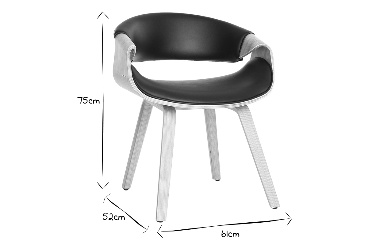 Chaise design ARAMIS en noir et blanc, dimensions 75x52x61 cm indiqu�es.
