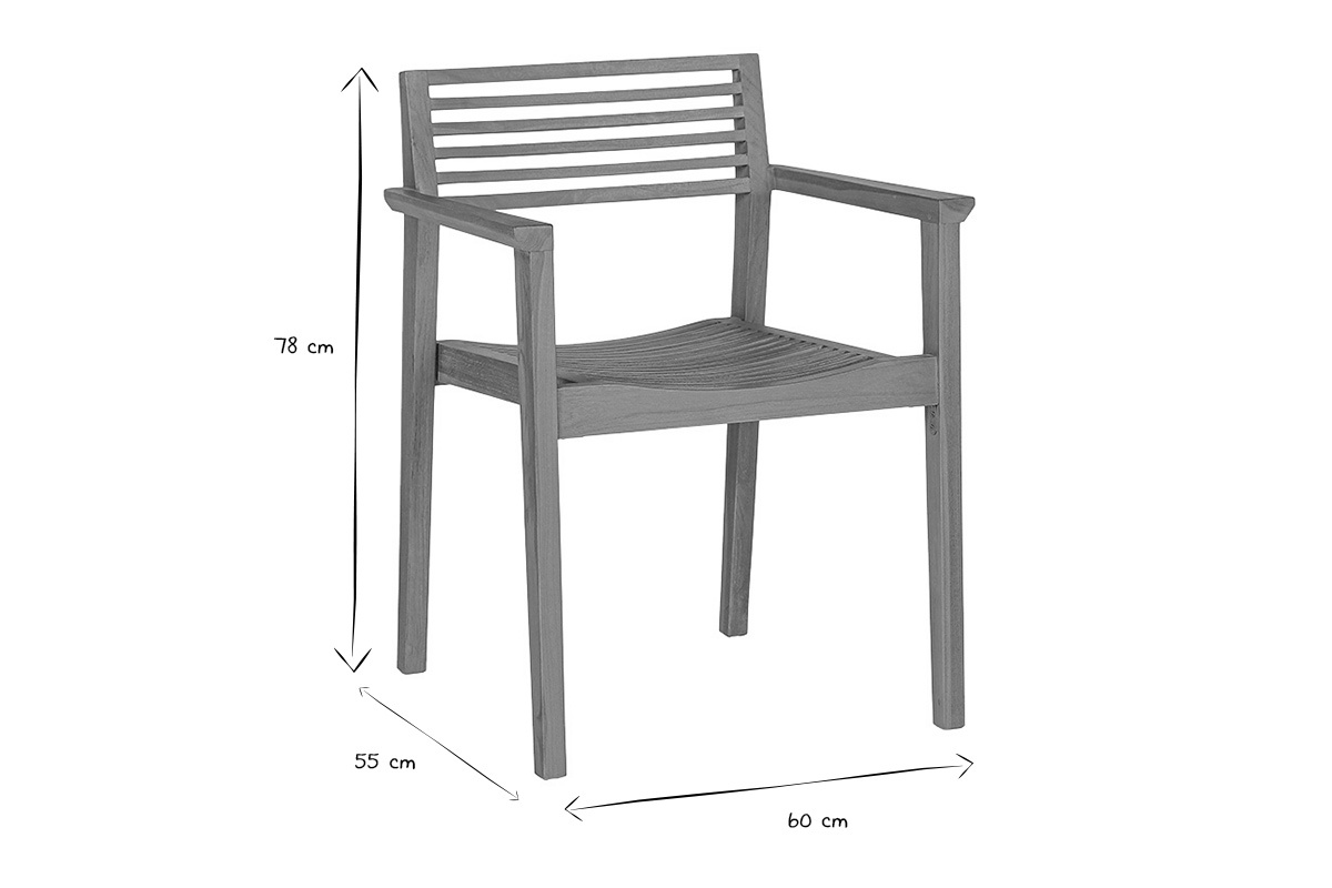 Dimensions de la chaise KAYU : 78 cm de hauteur, 55 cm de profondeur, 60 cm de largeur, en noir et blanc.
