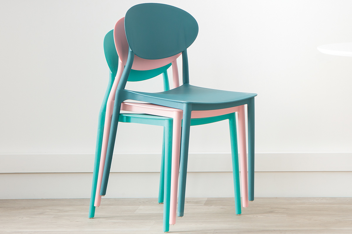 Chaises design empilables bleu canard int�rieur - ext�rieur (lot de 2) ANNA