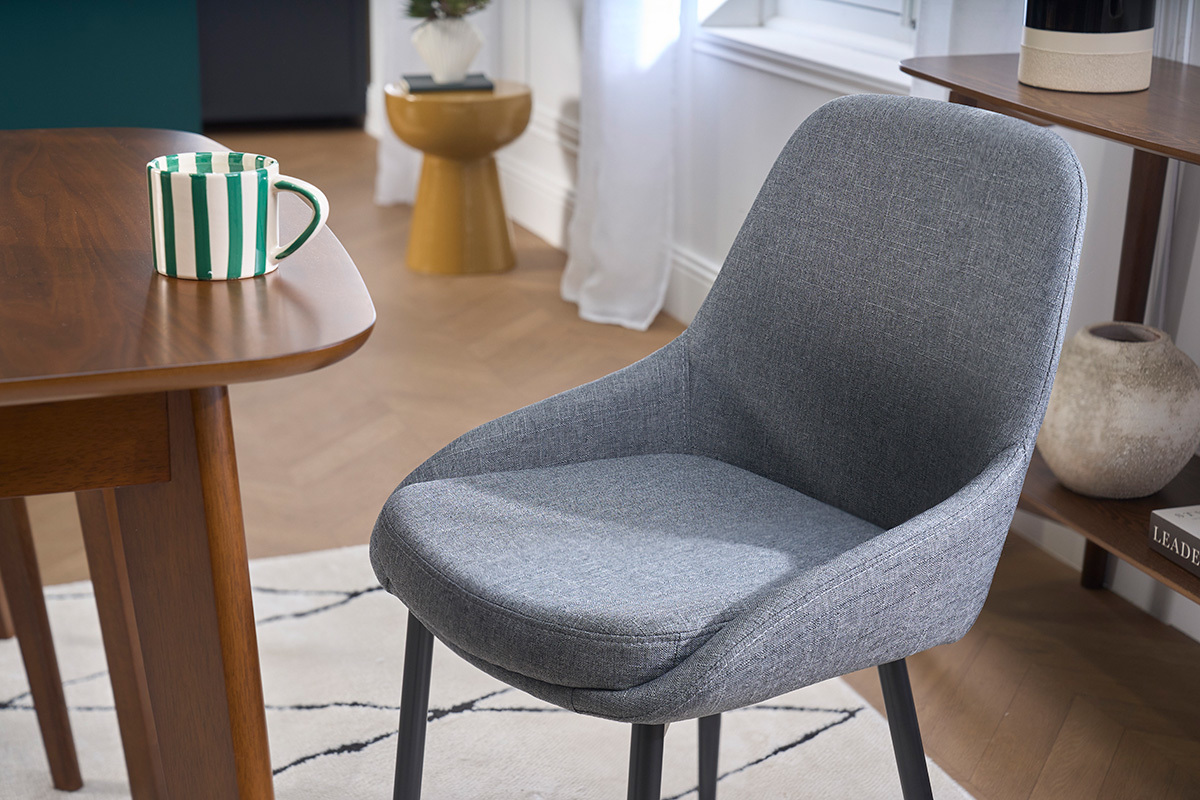 Chaises design en tissu gris et m�tal noir (lot de 2) HOLO